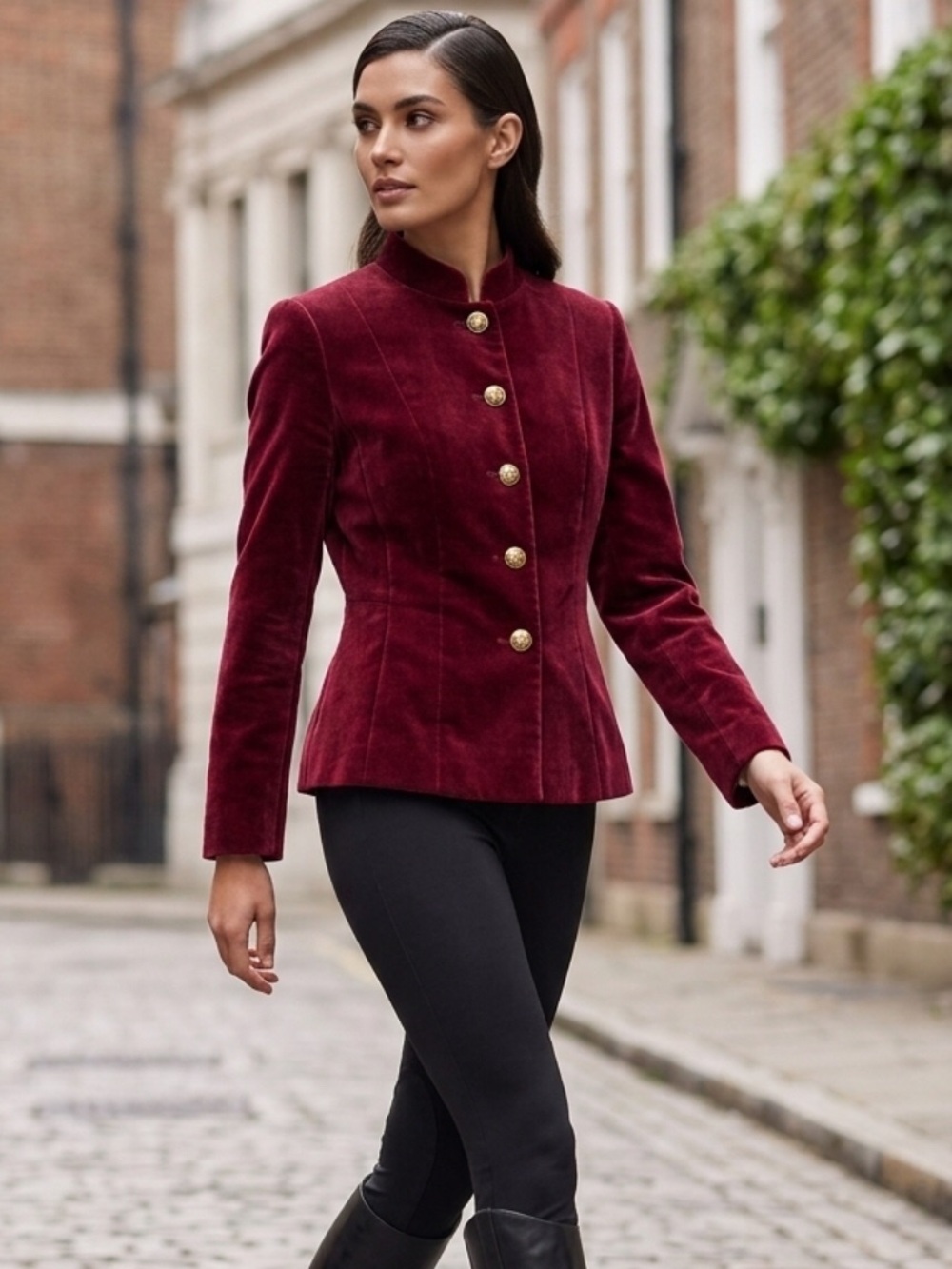 Laura Velvet Berry Red Mandarin Collar Evening Blazer 8 Tailored Smoking Blazer